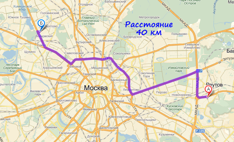 Расстояние до района Войковский