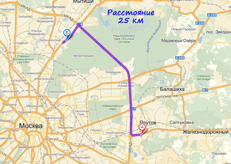 Расстояние до района Ярославский